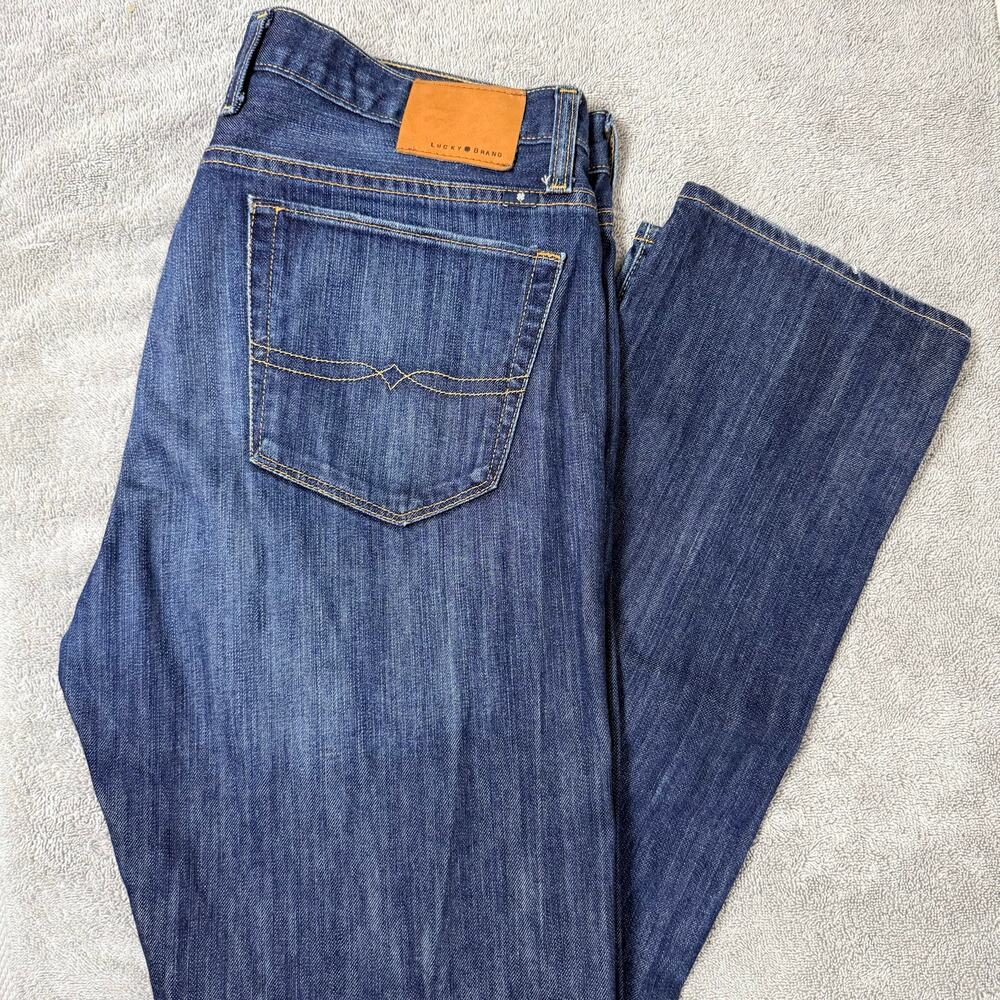 Lucky Brand 1 Authentic Skinny Jeans Mens 34x32 Dark Wash Button Fly Denim